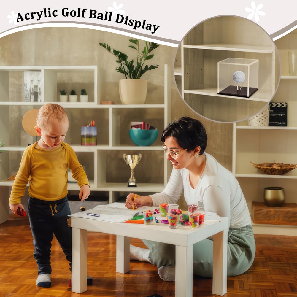 FINGERINSPIRE Espositore per Palline da Golf in Acrilico 7,6x7,6x7,6 cm Custodia per Palline da Golf a cubo Trasparente con Base Nera Scatola di immagazzinaggio per Palline da Golf Singole