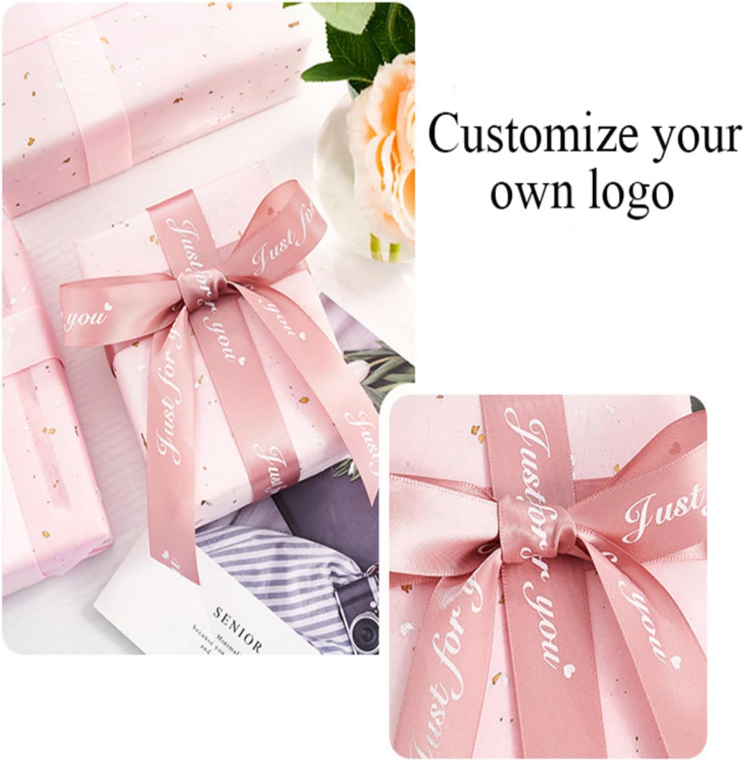 100 Yards Custom Ribbons Personalized for Flower Bouquets-Custom Printed Ribbon-Personalized Ribbon with Name-Heat Transfer Printing Gift wrap Ribbon (100 Yards,15mm)