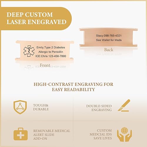 Miniatura 6 de VNOX Pulsera de identificación de alerta médica para hombres, mujeres y niños, pulsera magnética grabada de acero inoxidable, pulsera de emergencia,