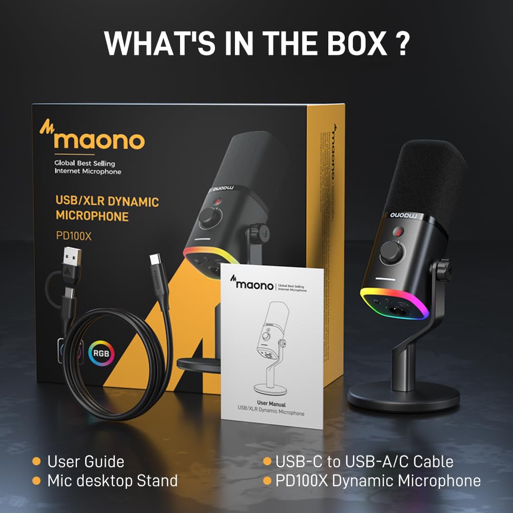 MAONO Dynamic Gaming Microphone: USB/XLR Podcast Mic with Software for Gamer-Podcast RGB PC Mic for Streaming Recording Studio YouTube Content Creation Online Chat PD100X - Image 8 thumbnail