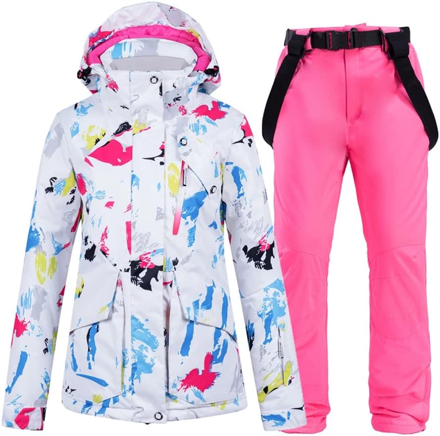 Winter Ski Suit for Women Jacket Pants Warm Waterproof Windproof Snowboarding Suits (Color : A, Size : XX-Large) (C X)