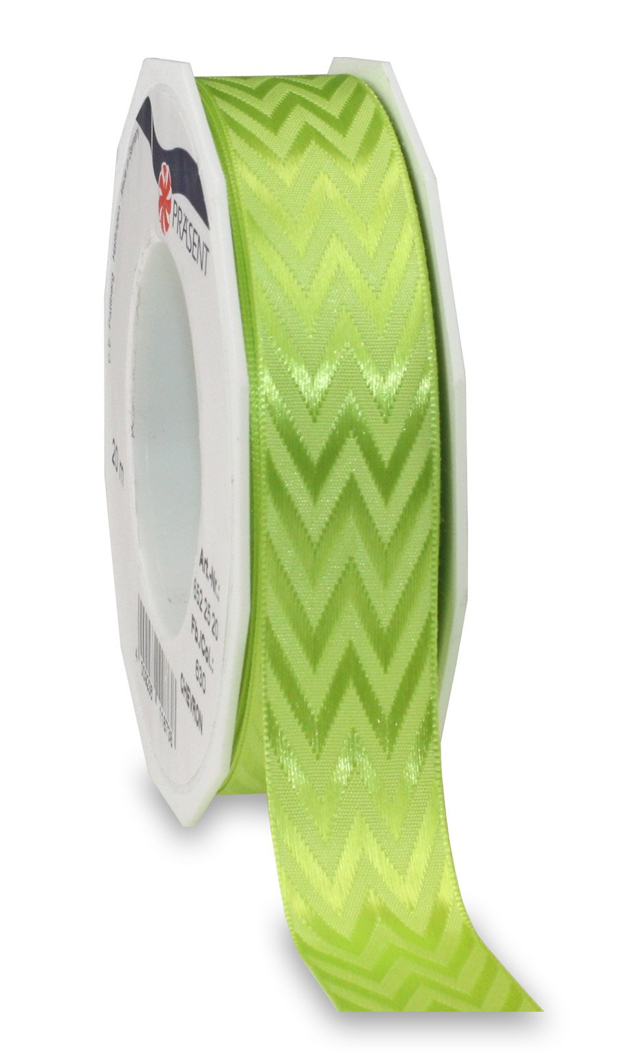 Präsent - Chevron Woven Ribbon Light Green 20-m-Roll 25 mm width, Magenta, 25mm - 20m
