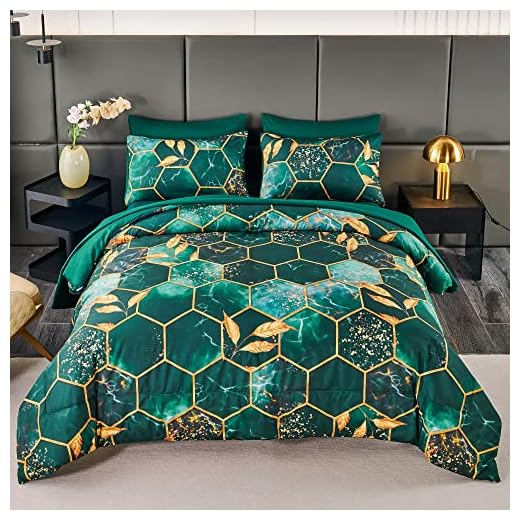 ANGIYUIN Emerald Green Printed Marble Comforter Set