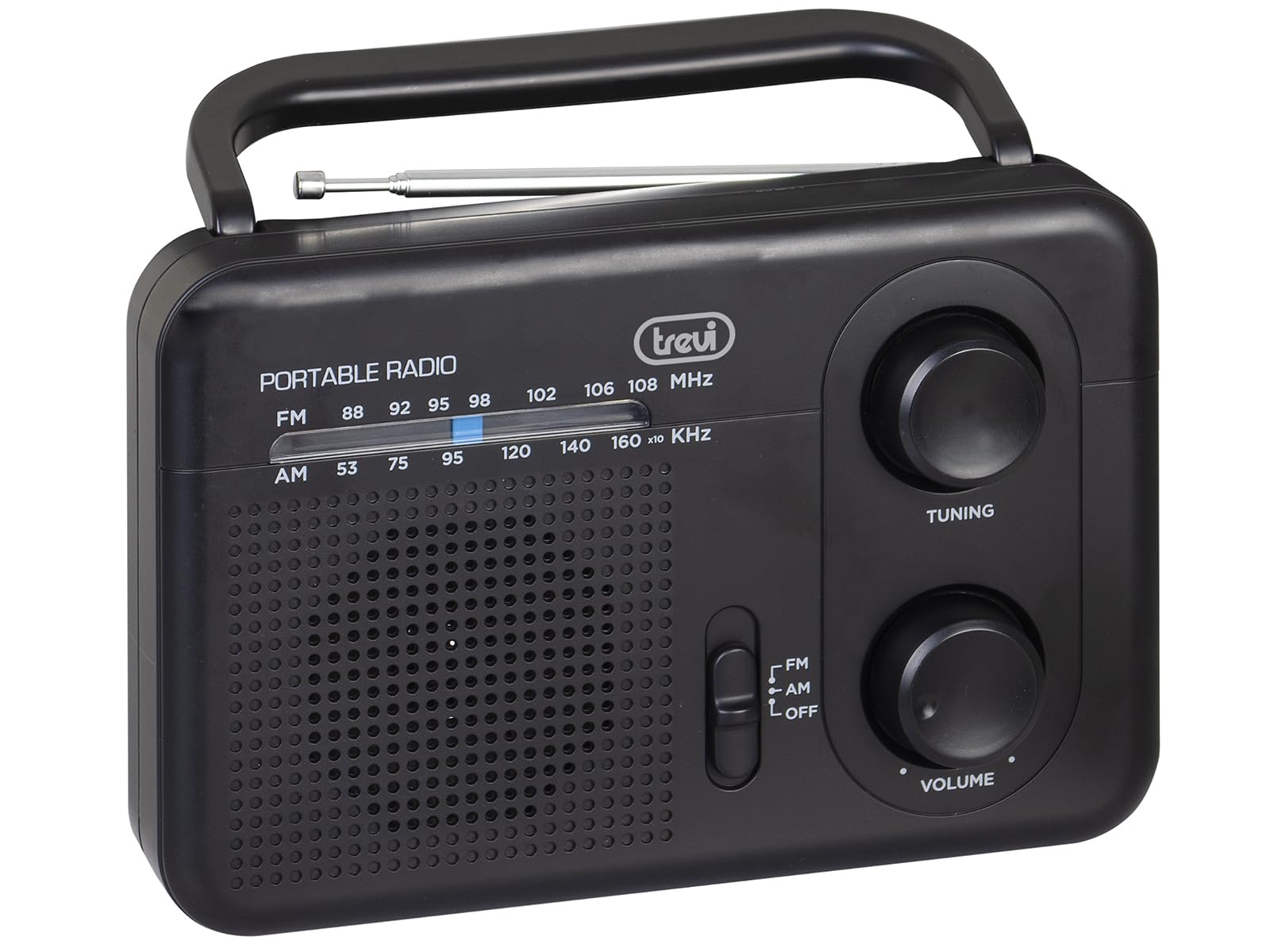 Trevi RA 7F64 Radio portátil Am/FM, Negro | Toma de auriculares, alimentada por batería 3 x "c" (UM2) no incluidas