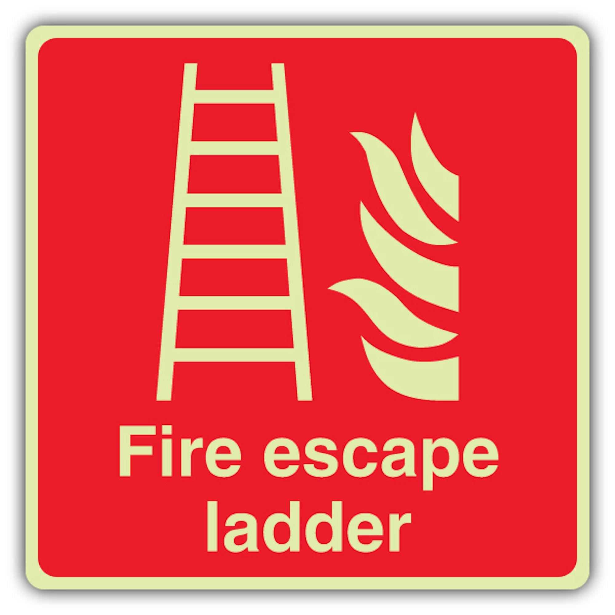 V Safety - Señal de escalera de escape de incendios que brilla en la oscuridad, 450 x 450 mm, hecha de vinilo autoadhesivo de triple brillo, señalización de seguridad contra incendios, fabricado en
