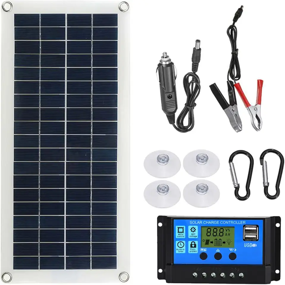 Portátil 300W Painel Flexível Solar Kit 12/24V Interruptor USB Interface de Carregamento Placa Solar com Controlador Células Solares à Prova D' Água para Telefone RV Carro