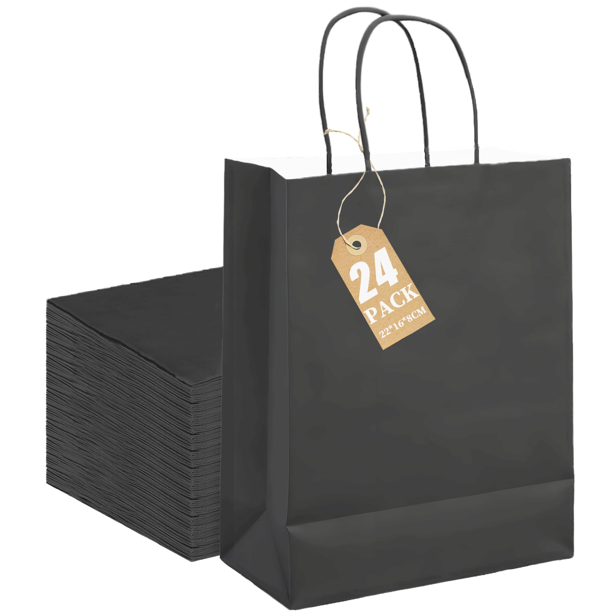 PUPUGUT 24PCS Black Small Gift Bag 22x16x8 cm Durable Kids Party Bags for Men Women Birthday Wedding Party Christmas and Any Occation