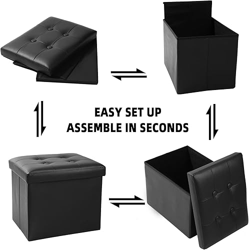 Miniatura 4 de ALASDO Reposapiés otomano de almacenamiento, taburete otomano pequeño con almacenamiento, plegable, de cuero, reposapiés, banco para sala de estar,