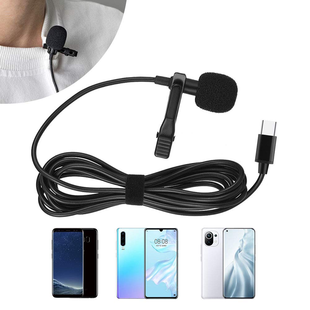 YCDC Professional USB Type-C Lavalier Lapel Microphone Condenser Mic, Mini Lavalier Lapel Clip-on Microphone Speaker for YouTube, Interview, Conference, Bloggers and Vloggers (4.92ft)