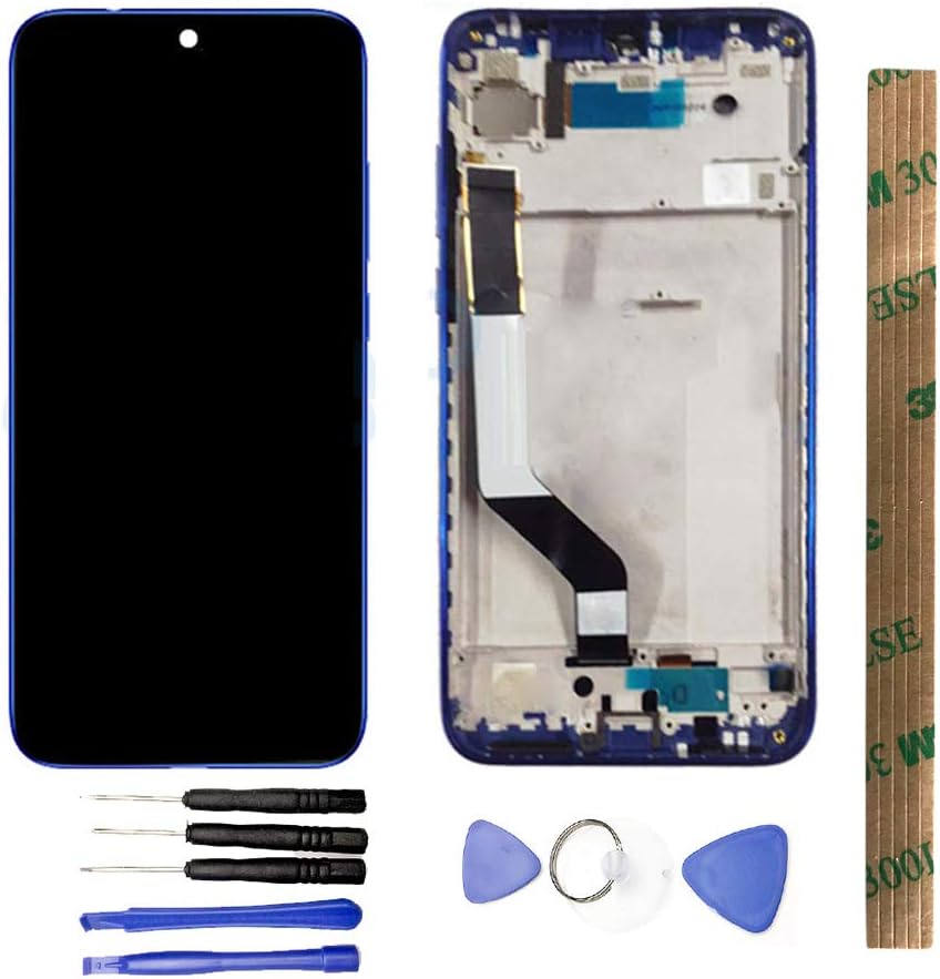JayTong visualización LCD y digitalizador de visualización táctil de Repuesto Asamblea para Xiao-mi Red-mi Note 7/Note 7 Pro con Marco (Azul)