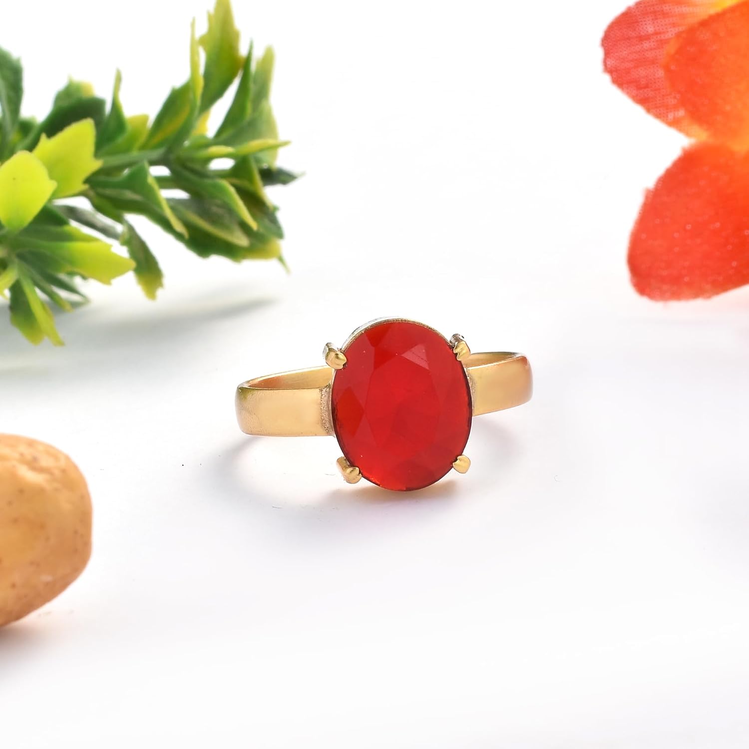 LMDPRAJAPATIS Natural Certified 8.25 Ratti / 7.85 Carat Ruby/Manik Panchdhatu Gold Plated Birthstone/Rashi Ratan Adjustable Ring for Men & Women (Red)