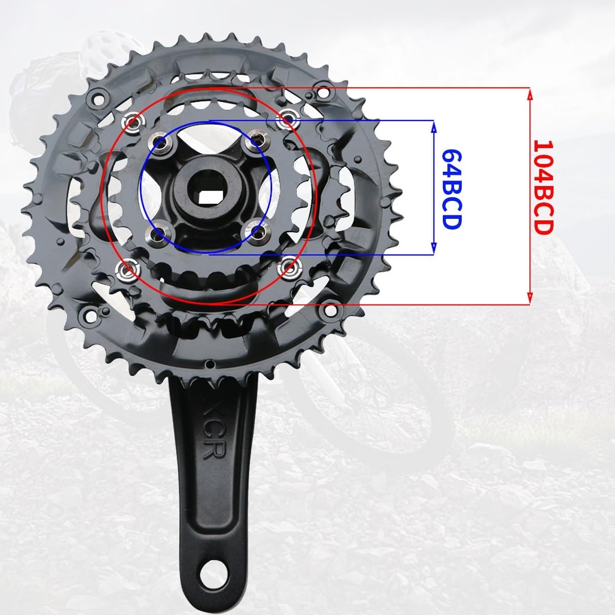 Square Taper Triple Crankset 170mm 44-32-22 Chainring 8-11 Speed Bike Left Right Crank 64/104 BCD for Mountain Bike Aluminum Alloy Direct Mount Crank Arm Set