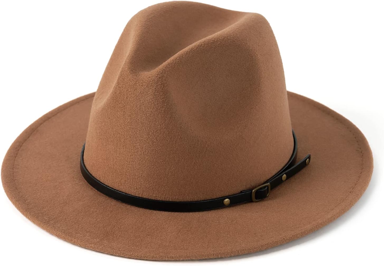 HUDANHUWEIWomen's Classic Wide Brim Fedora Hat with Belt Buckle Felt Panama Hat