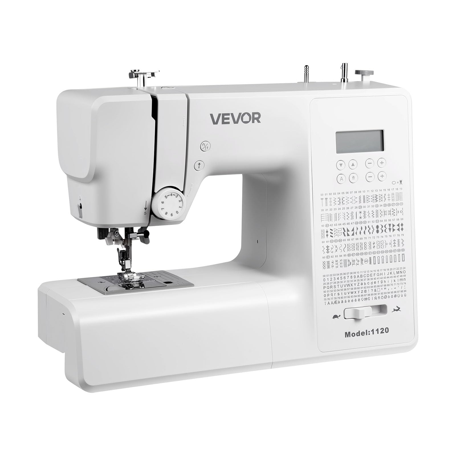 VEVOR Máquina de Coser, Máquina de Coser Digital con 200 Aplicaciones de Puntadas, Pantalla LCD, Pedal y luz LED, Estructura Metálica Resistente y Potente Motor para Manualidades, Blanco