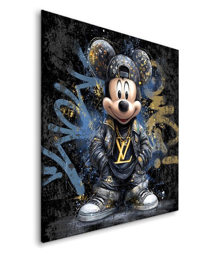 Tableau décoratif Mickey hip hop graffiti Street Art- Toile imprimée sur châssis - Décoration Murale Salon Chambre (80cm x 80cm)