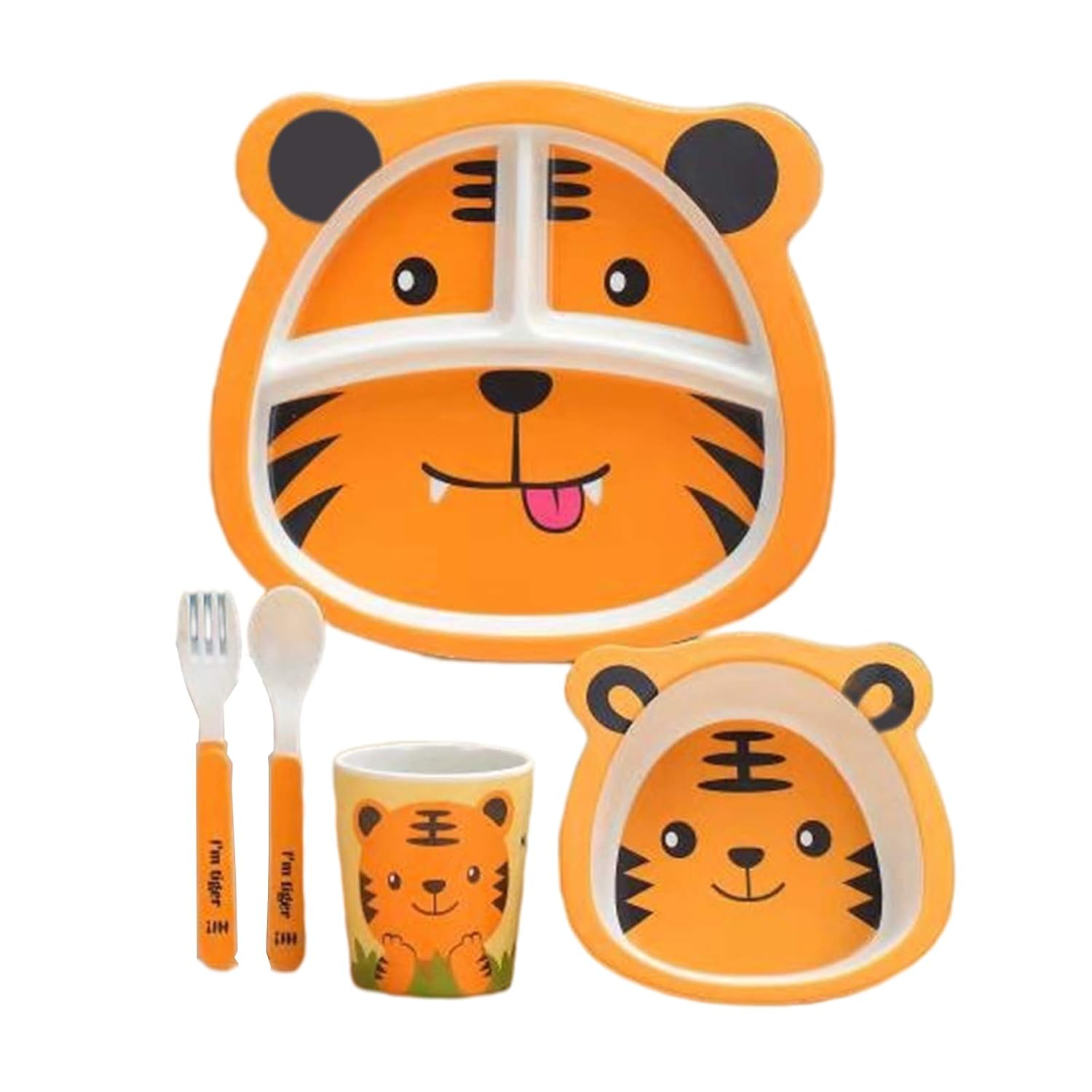 5Pcs / Set Bamboo Fiber Tableware Toddler Board Food Plate