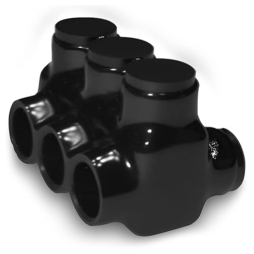 OHLECTRIC Conector aislado negro, entrada lateral doble, 3 puertos, rango de cable de 30-6 pulgadas, tornillo hexagonal 732, prellenado con