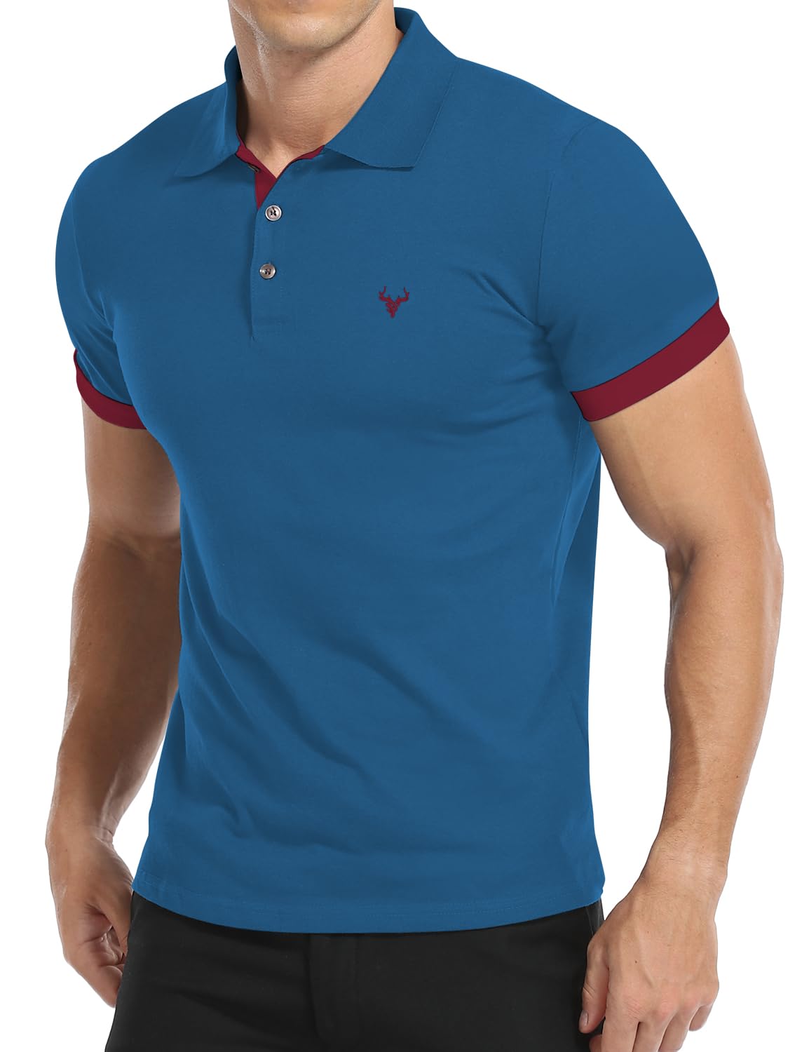 KUYIGO Herren Kurzarm-Poloshirt Gestickter Hirschkopf Slim Fit Baumwolle Golf-Sporthemd S-XXL