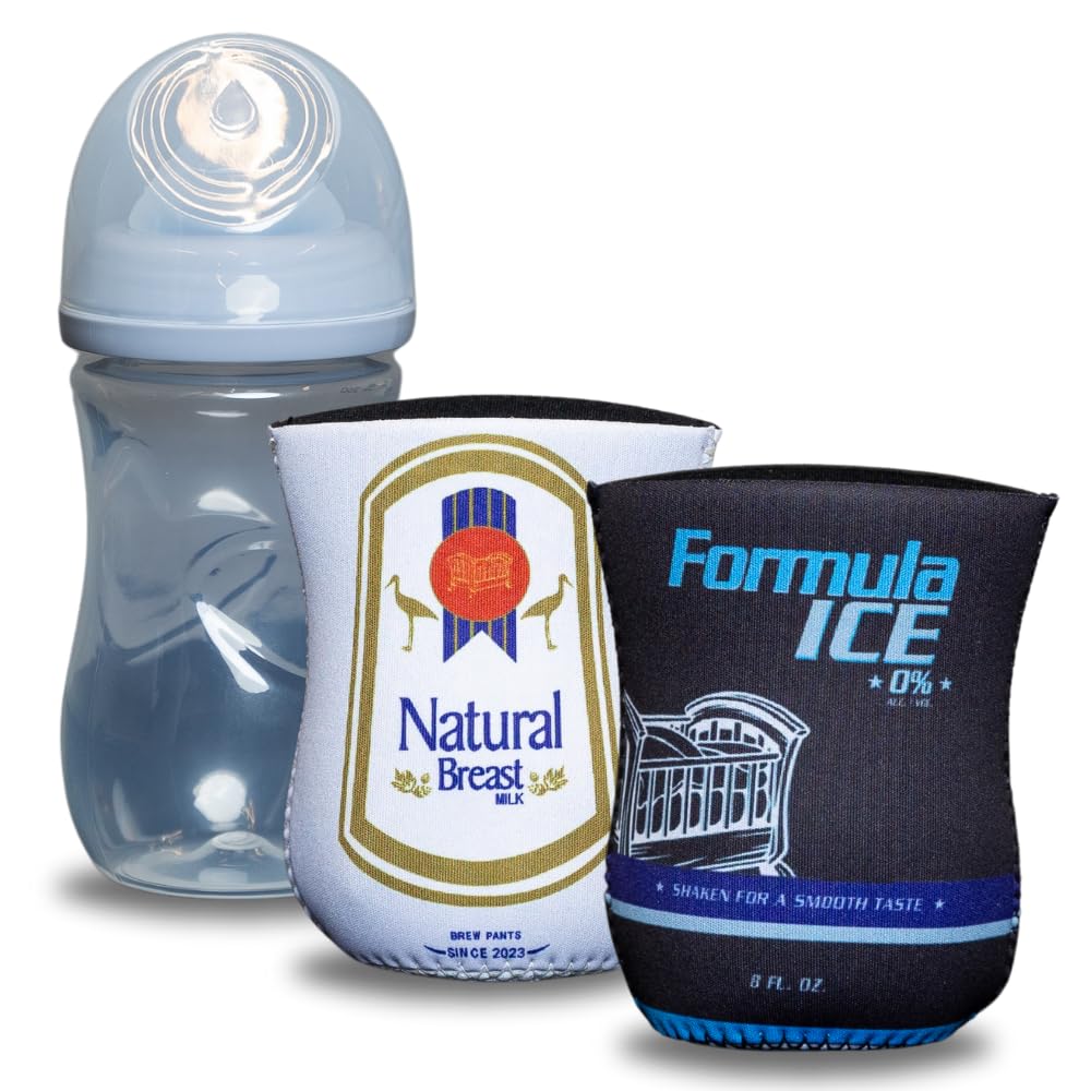 Brew Pants American Beer Themed Coozies for Baby Bottles - Funny Gift for New Parents & Baby Showers - (2 Premium Designed Neoprene Coozies + BPA/Lead