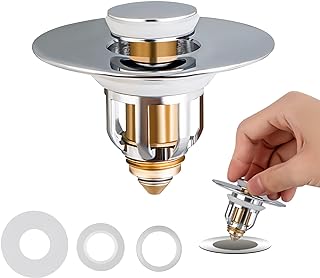 Upgraded Universal Bathroom Sink Stopper, Drain Plug Pop Up Sink Stopper with Basket Hair Catcher, Anti Clogging Sink Drain Filter for 1.1"-2" Drain Holes(1 Pack Silver)