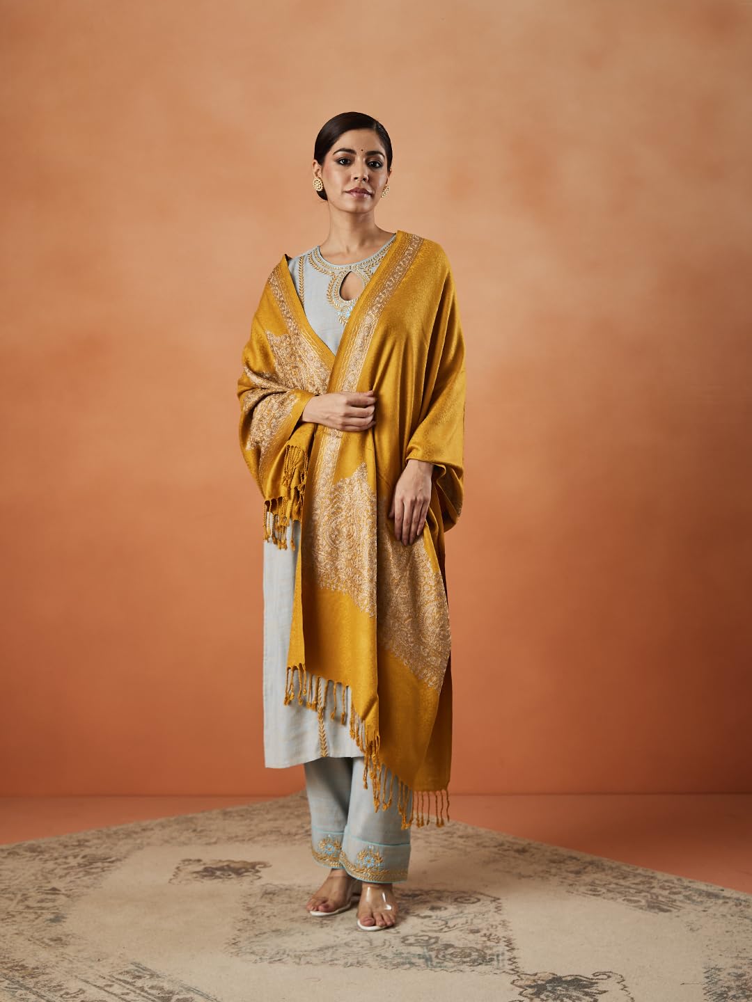Pashmoda Women Firoza Kashmiri Aari Embroidery Stole (Size: 71X203 CM) - Image 2 thumbnail