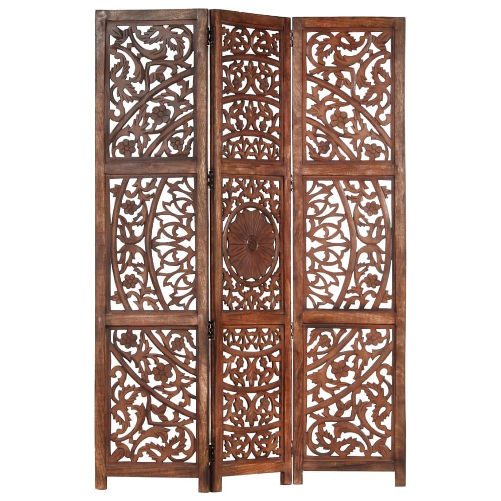 Buy vidaXL Solid Mango Wood Hand Carved 3Panel Room Divider Wooden