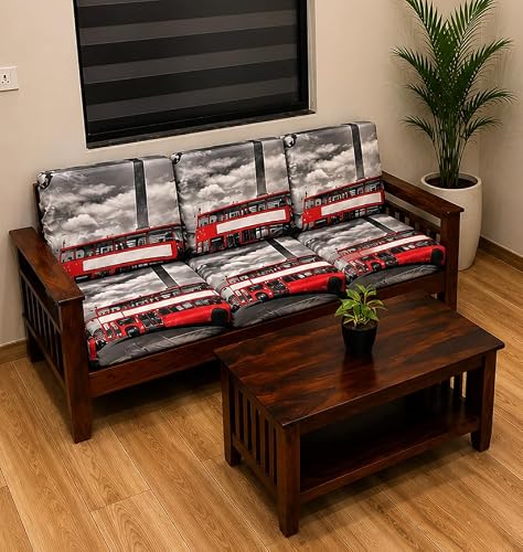 ohello® Stretchable/Spandex 3D Printed Sofa Slip Cover, Pack of 6 Sofa seat Covers can use for livingroom, Couch, Wooden Sofas & Offices (Grey & Red, SSC_923)
