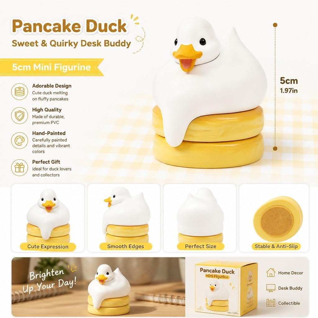 Pancake Duck Figurine, 2-Inch Mini Collectible & Desk Decor image 2