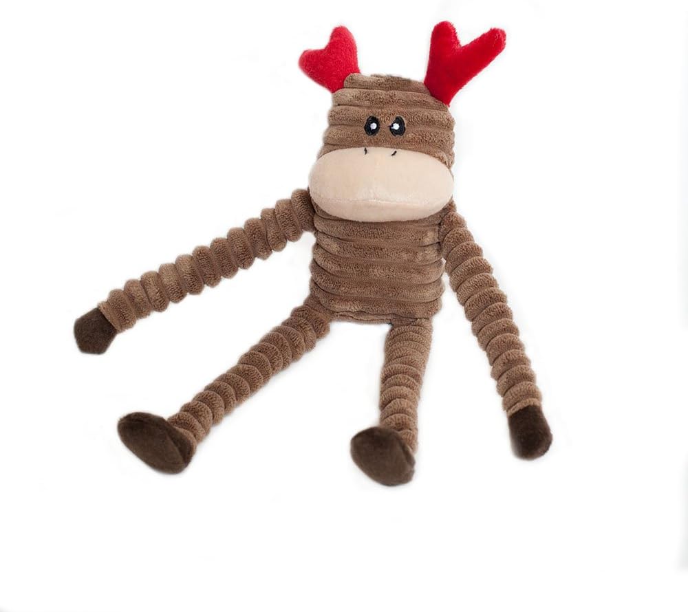 ZippyPaws - Holiday Crinkle Squeaky Plush Dog Toy Filled with Crinkle Paper and Stuffing - Small, Reindeer