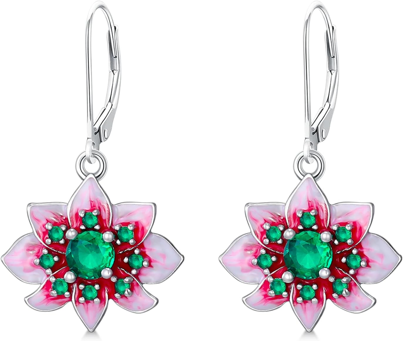 Silver Lotus Flowers Leverback Earrring for Women Lotus Jewelry Gifts for Christmas Birthday Mother Day for Mom Daughter