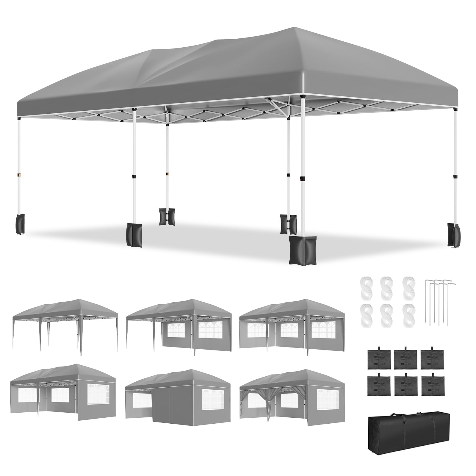 Photo 1 of PeakPursuit 10 ft x20 ft Party Tent Heavy Duty Pop Up Canopy Commercial Canopy Wedding Tent Event Shelter with 6 Removable Sidewalls and Storage Bag for Patio Backyard Outdoor, Gray