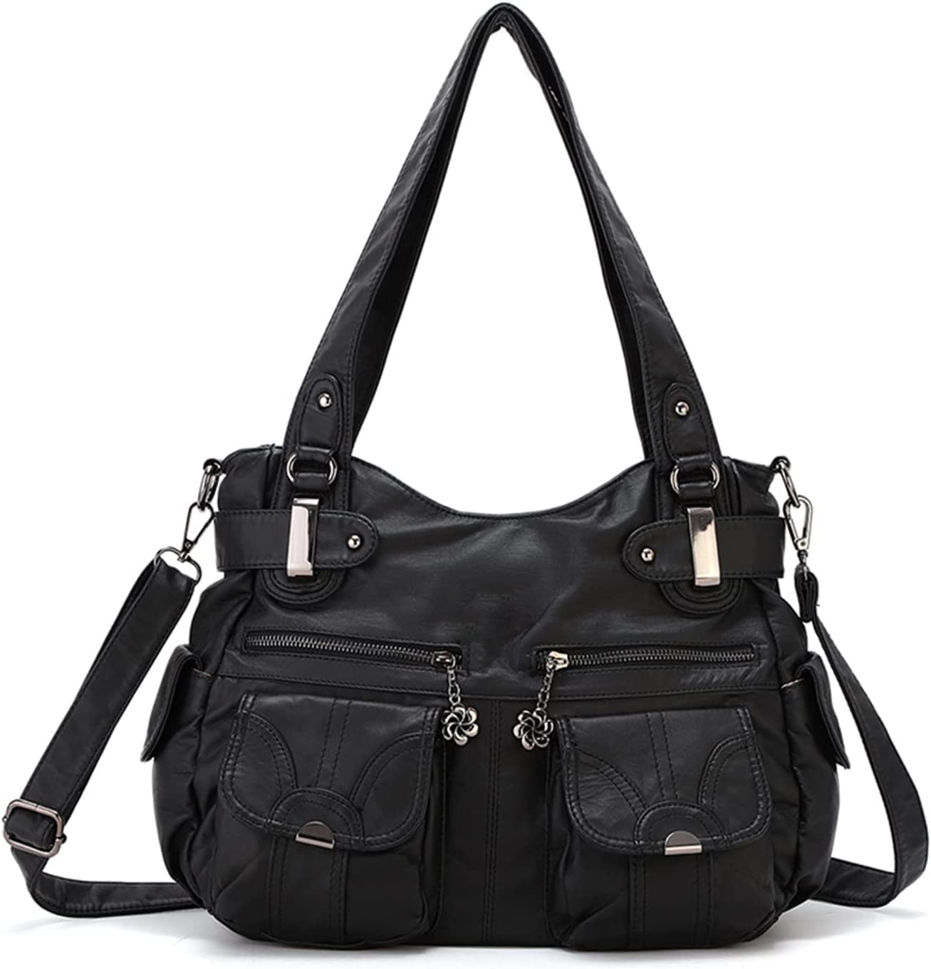 FANDARE - Bolsos de hombro para mujer, bolso bandolera, impermeable, piel sintética, para compras, fiesta, escuela, viajes, Crossbody Hobo Bag, Negro, large, Elegante