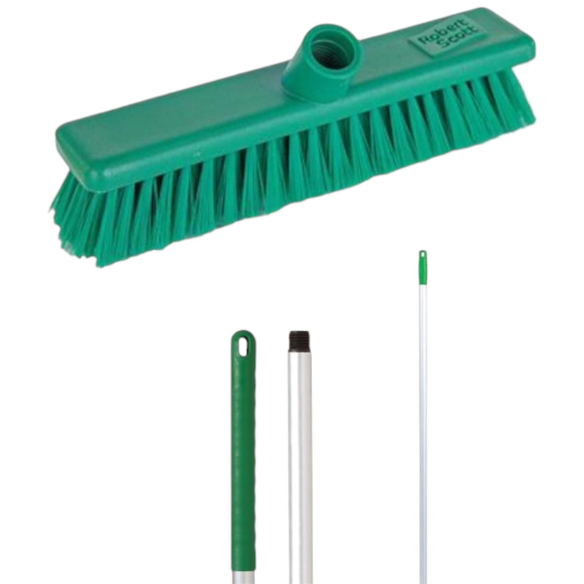 Robert Scott Soft Washable Broom Head 30cm and 125cm Hygiene Handle for Indoor and Outdoor Sweeping (Green)