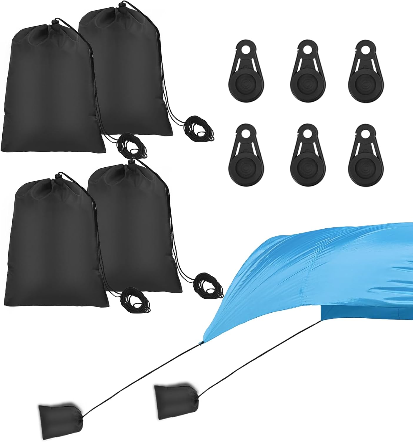4 Pack Beach Canopy Wind Assist, Beach Shade Accessories (4 Bags+6 Clamps)