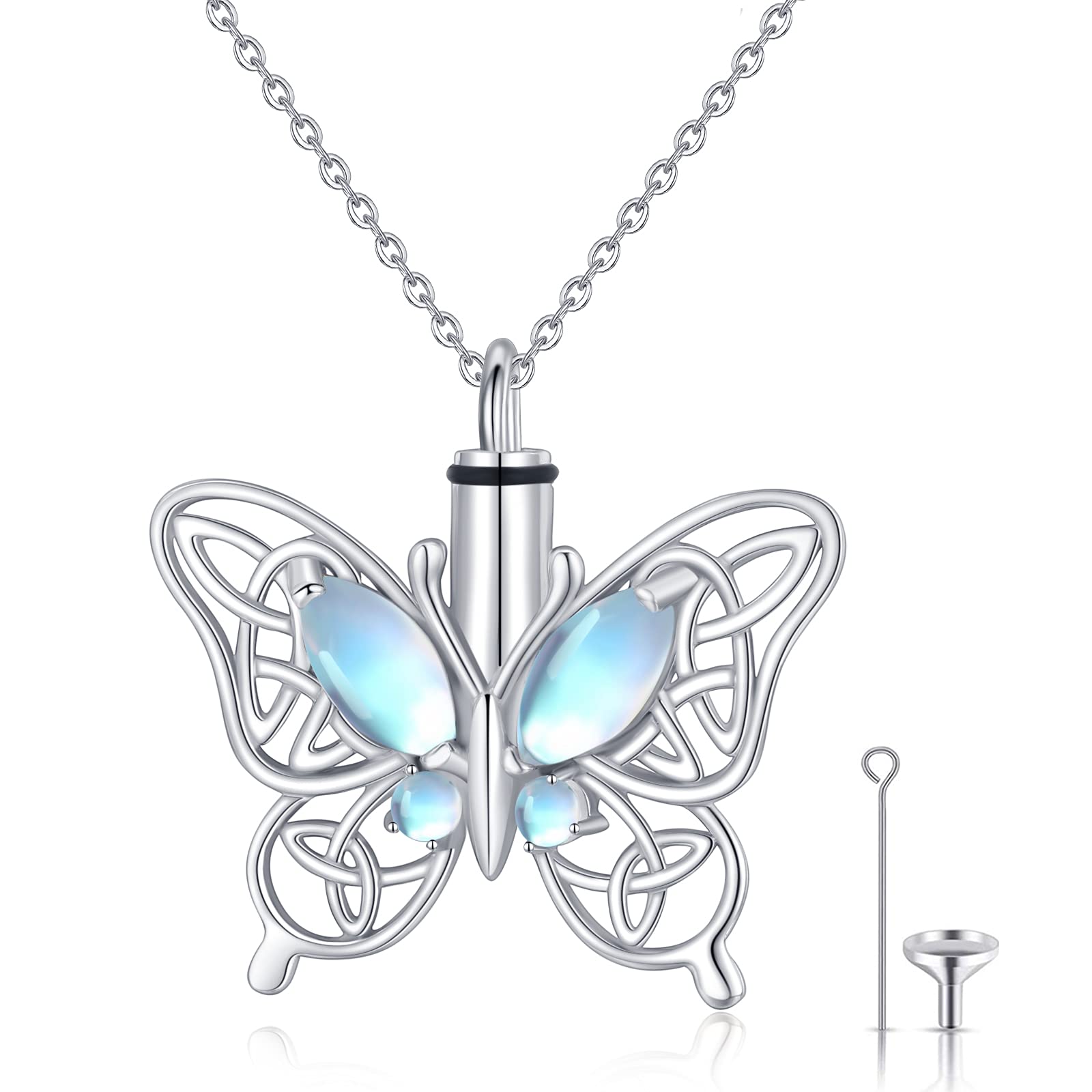 CHENGHONG Collana con urna a farfalla per ceneri da donna in argento Sterling 925 con nodo celtico irlandese collana gioielli per cremazione per ceneri per ricordo umano gioielli commemorativi regali
