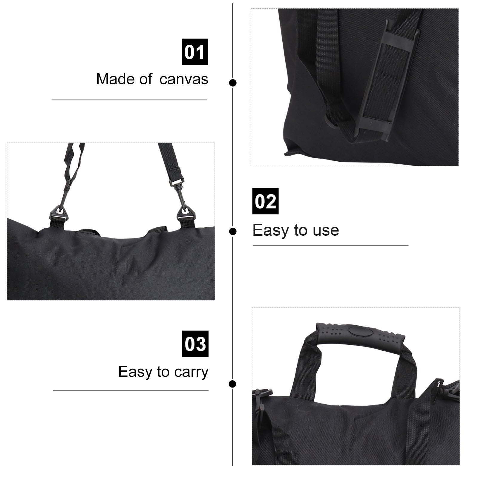 Borsa per Doppia Spalla 8k in Tela Nera Manico Tote e Cerniera, Custodia Porta Tavole da Disegno A3 Facile da Pulire per Trasporto Sicuro