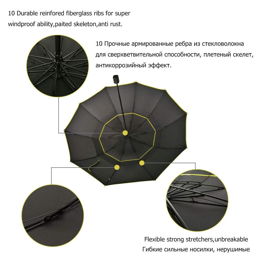 Ombrello Pieghevole da Viaggio, Super Big 130cm Top Ombrellone, Uomo Donna Pioggia Ombrello Antivento, ombrelloni da Uomo d'Affari Moda, Ombrello A Doppio Uso Clear Rain (Color : Black)
