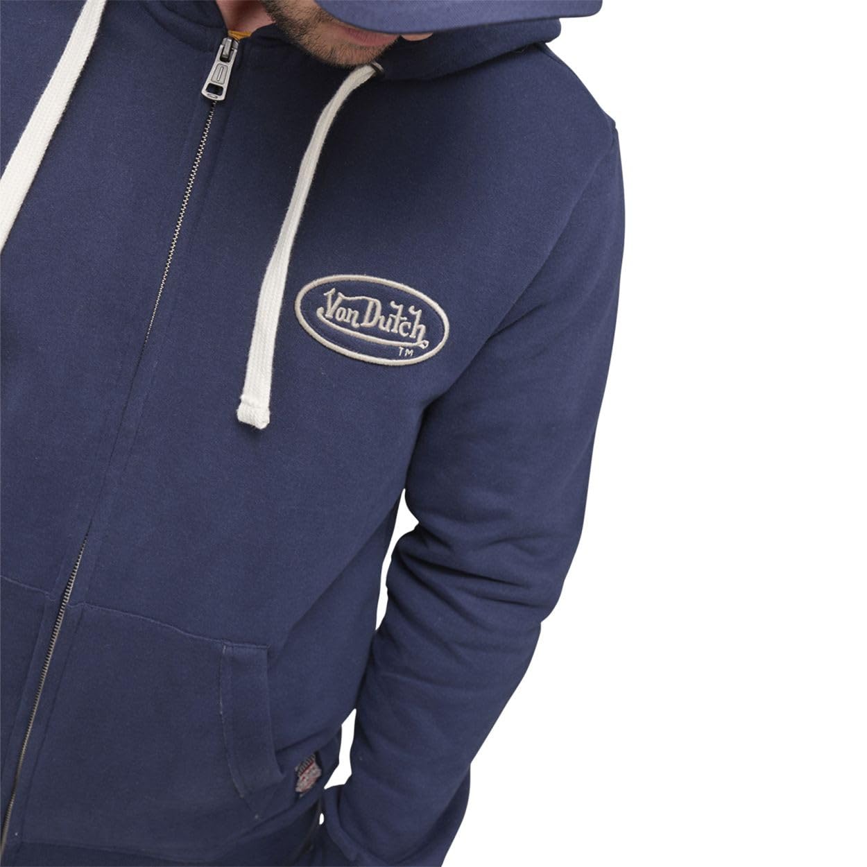 Von Dutch Sudaderas Hombres con Capucha Camp, con Cremallera, Azul NV (S) | Hombre, Adulto, Sudadera Con cremallera, Con capucha, Forro: Afelpado, Tejido: Punto, Manga Larga, Streetwear