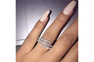 AZQ Sterling Silver Cocktail Ring for Women, Shiny Cubic Zirconia, Three Rows