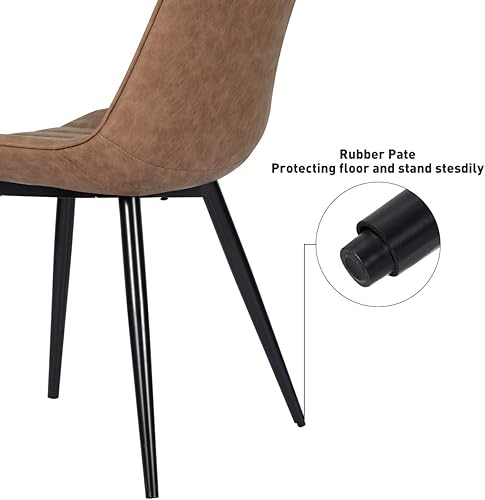 Miniatura 5 de 4 sillas de comedor de piel sintética, silla tapizada moderna de mediados de siglo con patas de metal para cocina, sala de estar, color marrón Cuero