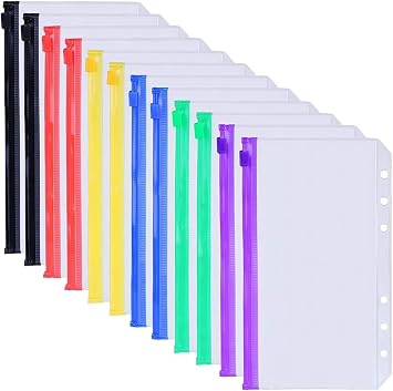 Folder For School Aasjbofa Binder Pockets A5/ A6 Binder Loose Leaf Bag Clear Zipper Folders For6- Ring Notebook Binder Pouch Document Filing Bags Folder For Office12Pack-A5Size