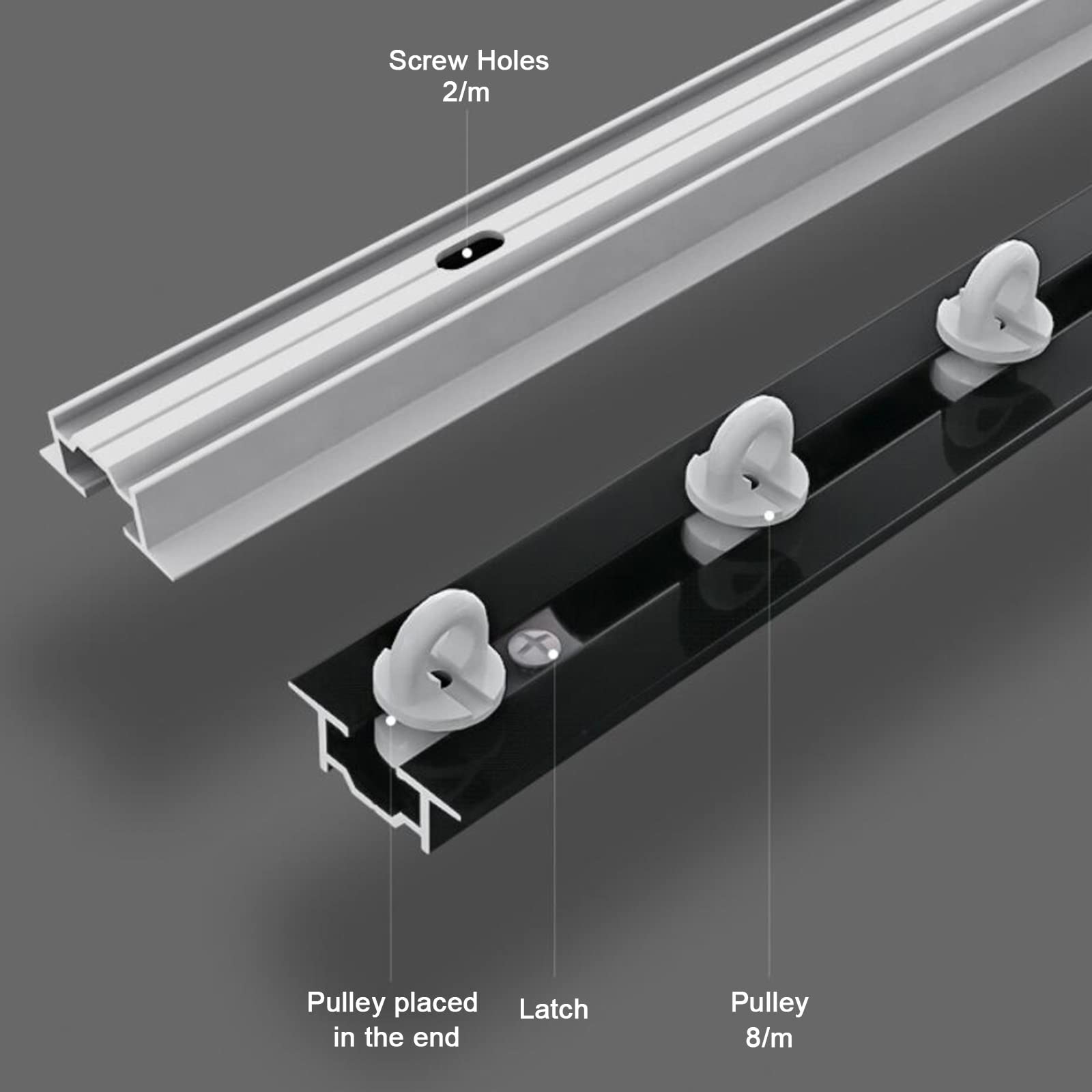 Rail en aluminium pour montage caché – Tringle à rideaux de balcon – 3 m – Tringle à rideaux droite pour séparateur d'intimité – Blanc/noir