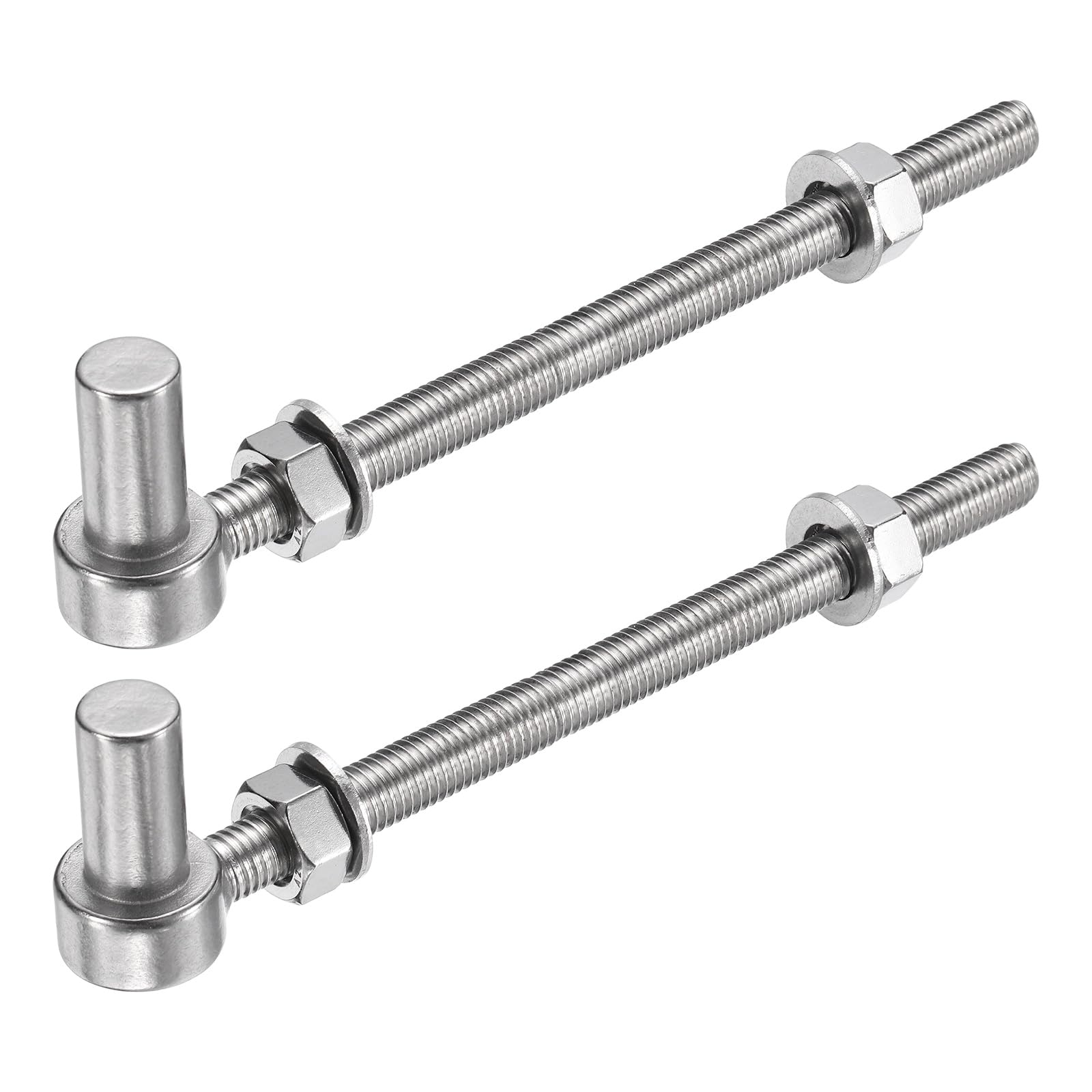 sourcing map 2Pcs J Bolt Gate Hinge, M12 x 8" 304 Stainless Steel Gate Hinges Bolt, J-Bolt Post Hinge with Washers and Nuts for Chain Link Fence, Wooden Fence, Driveway, Farm Garden Door