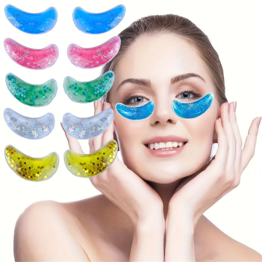 Reusable Hot and Cold Gel Eye Patches for Puffy Eyes, Multi-Color Glitter, Cooling Therapy Eye Mask, 5 Pairs (Butterfly)