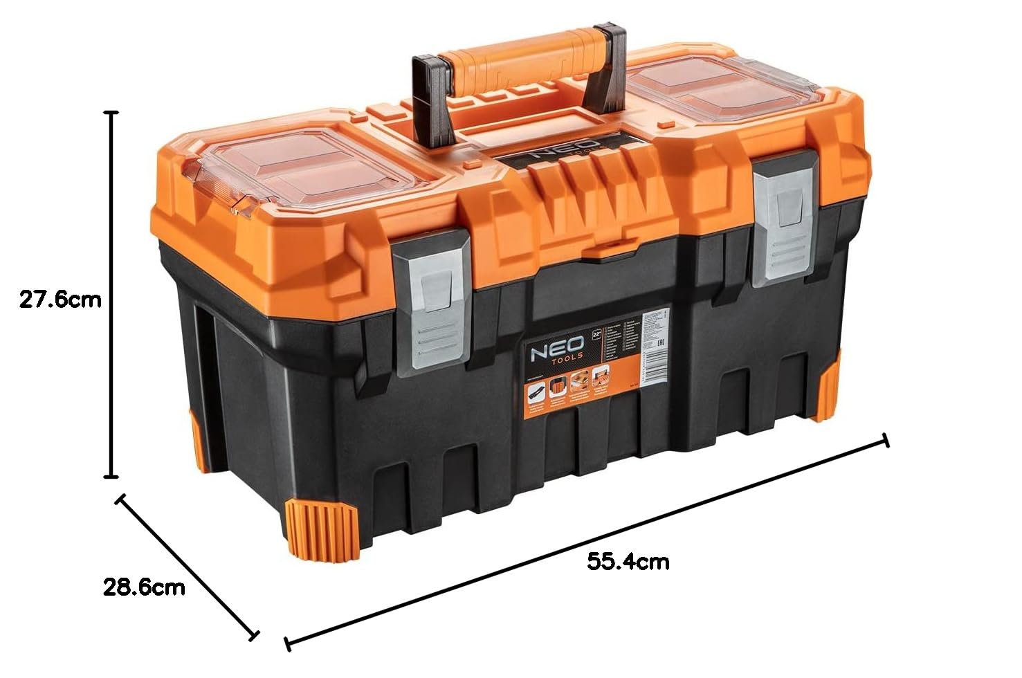NEO TOOLS Boîte à Outils 22 pouces Caisse de Rangement Outils 55,4 x 28,6 x 27,6 cm avec Organiseurs Couvercle Plateau Amovible Poignée Caoutchoutée