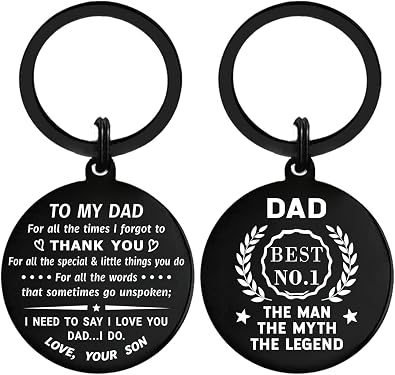 TANWIH Fathers Day Dad Gifts - I Love You Dad Engraved Keychain - Thank You Dad Key Chain Keyring from Daughter Son