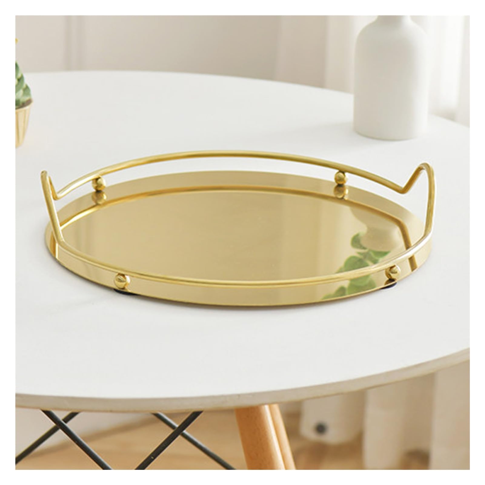 Xcsdew Gold Metal Tray,Round Hollow,Decorative Storage Box For Home Use,Suitable For Storing Pastries And Coffee(,32X32x5cm)