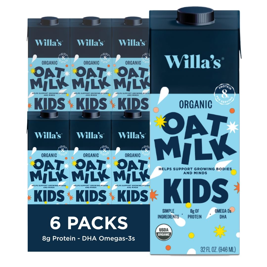 Willa's Organic Kid's Oat Milk with 8g Protein & 240g Calcium 8.25 oz - Plant-Based Milk for Kids, Dairy-Free, Bobby Approved, 2g Fiber – 16 Pack