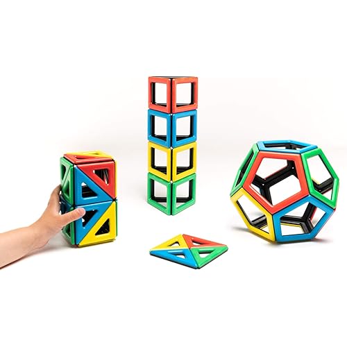 Polydron Kids Magnetic Extra Shapes Kit Educational Construction Set - Multicolored - Development Creative Geometry 3D Toy - 3+ Years - Pack of 48
