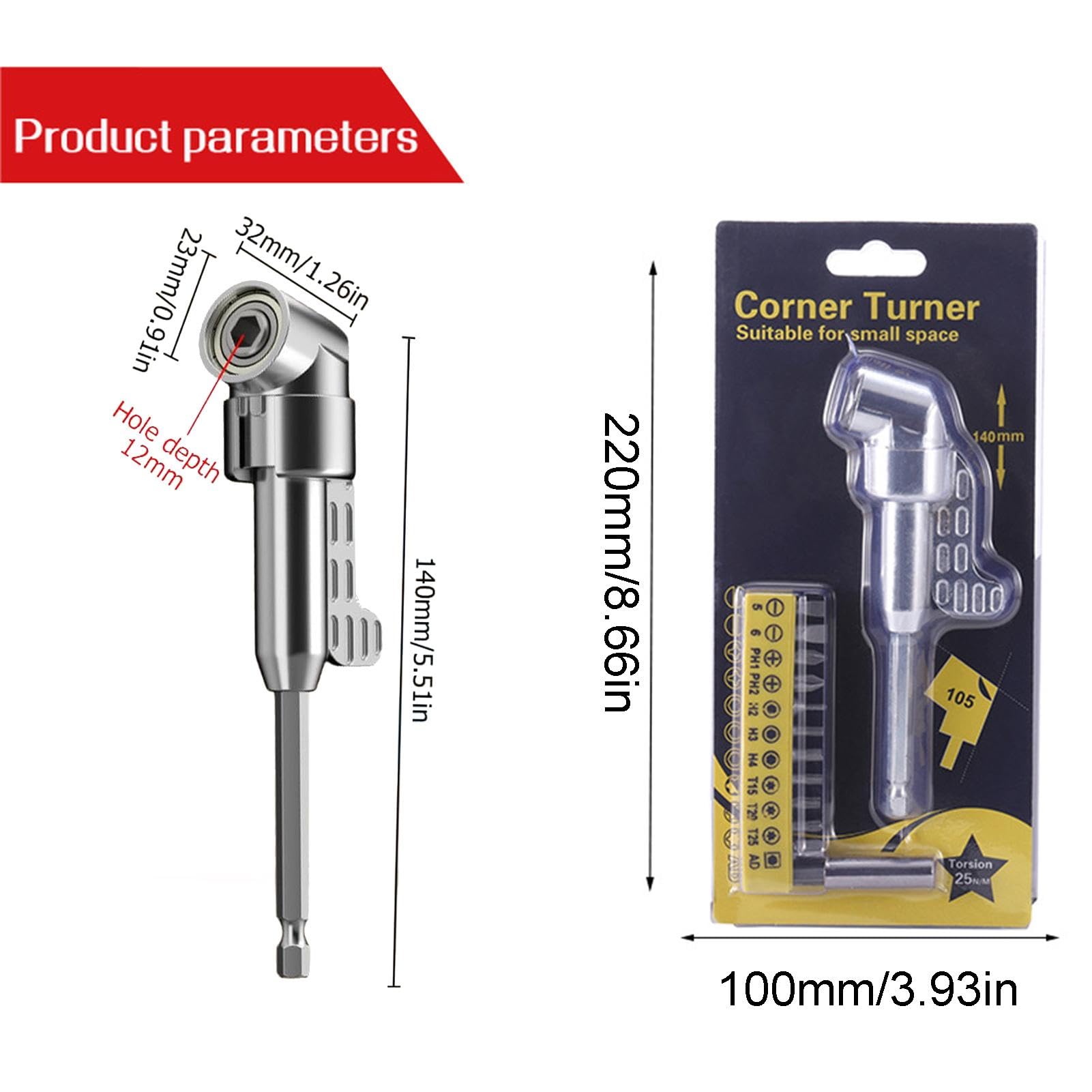 Adattatore Trapano Angolare 105° Con Attacco Rapido 1/4", Punte Magnetica, Per Spazi Stretti E Officina